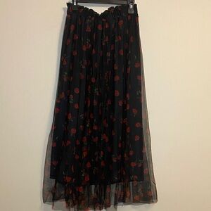 Chic Black and Red Floral Maxi Skirt